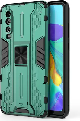 Produktbild von Huawei P30 Hülle, Dual Layer PC TPU Bumper Stoßfest Ständer Schutzhülle für Huawei P30 Grün