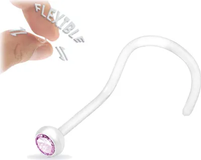 Produktbild von viva-adorno 0,8mm Nasenstecker Bioflex flexibel transparent Kunststoff Zirkonia Kristall Strass Nasen Piercing Z324, Pink / Rosa