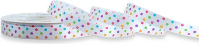 Produktbild von Satinband mit bunten Punkten 12mm x 25m Rolle Weiß