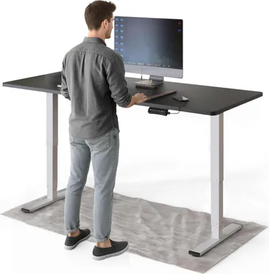 Produktbild von DESKSPACE PRO Plus Elektrisch höhenverstellbarer Schreibtisch, 180x80 cm Stehpult mit Memory-Funktion, Schwarze Tischplatte, Weißes Gestell