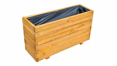 Produktbild von XXL Pflanzkübel Holz 100 cm – Extra Stabiler Blumenkasten Rechteckig, Wetterfester Pflanzkasten für Balkon, Terrasse & Garten D26 (Eiche, 100x30x55cm)