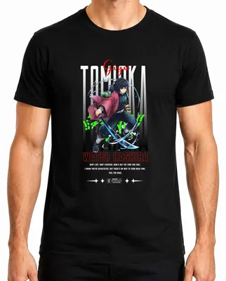 Imagen del producto de Camiseta para hombre de anime, diseño de Giyu Tomioka, personaje de "Demon Slayer", con motivos de la Katana y el pilar del agua. Color: negro. Talla: XL