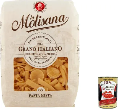 Produktbild von 10x La Molisana Pasta mista N. 58 Pasta Lenta Lavorazione Teigwaren aus Hartweizengrieß Bronze-Zeichnung 500g + Italian Gourmet Polpa 400g