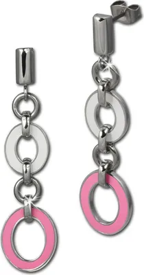 Immagine prodotto di Gioielli per orecchie Amello da donna in acciaio inossidabile con smalto rosa e bianco D2ESOG01P