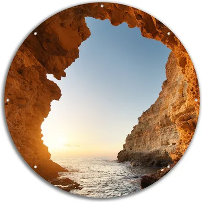 Produktbild von Wallario rundes Outdoor-Poster für Garten oder Balkon, Motiv Höhlen am Meer, 60 cm Durchmesser