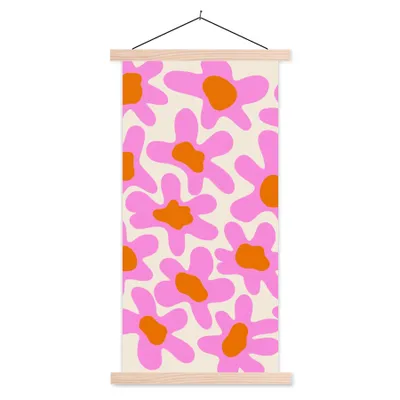 Produktbild von MuchoWow® Textilposter Blume - Rosa - Muster 40x80 cm mit holzfarbenen Rahmen - Wohnzimmer