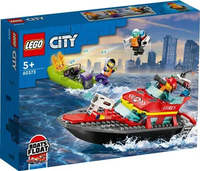 Produktbild von LEGO 60373 City Feuerwehrboot, Spielzeug, das im Wasser schwimmt, mit Rennboot, 3 Minifiguren und Jetpack, Feuerwehr-Boot-Spielzeug Geschenkidee für Jungen und Mädchen ab 5 Jahren