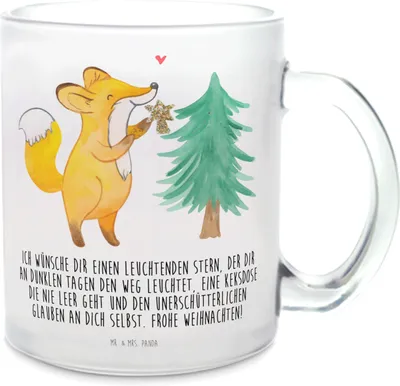 Produktbild von Mr. & Mrs. Panda Tee Tasse Fuchs  Weihnachtsbaum - Transparent - Geschenk, Heiligabend, Teetasse aus Glas, Weihnachtsmann, Pott, Häferl, Weihnachtsdekoration, Trinkglas