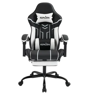 Produktbild von Gaming Stuhl Computerstuhl(Blackwhite)Ergonomischer Gaming Chair mit Fußstütze Bürostuhl Ergonomischer Computerstuhl mit Lendenwirbelstütze