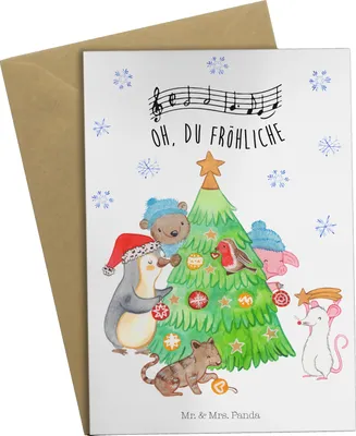 Produktbild von Mr. & Mrs. Panda Grußkarte Weihnachtsbaum schmücken - Weiß - Geschenk, Klappkarte, hochzeitskarten, Weihnachten, weihnachtskarten, neujahrskarte, einladungskarten