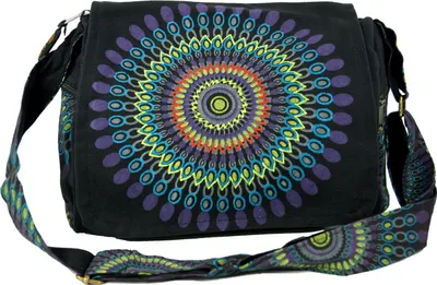 Produktbild von Schultertasche, Hippie Tasche, Goa Tasche - Schwarz, Uni - Erwachsene, Baumwolle, 23*28*20 cm, Alternative Umhängetasche, Handtasche aus Stoff