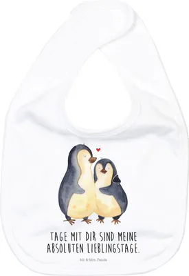 Produktbild von Mr. & Mrs. Panda Lätzchen Pinguin umarmen - Weiß - Geschenk, Babylätzchen, Für Babys, Liebe, Sabber, Hochzeit, Spucklätzchen, Hochzeitstag, Schlabberlatz