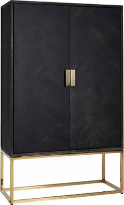 Image de Casa Padrino Armoire de bar de luxe Noir / Or 108 x 45 x H. 175 cm - Armoire en bois massif avec 2 portes - Meubles de salon - Meubles de bar - Meubles d'hôtel - Collection de luxe