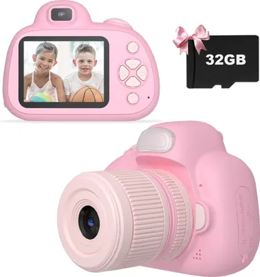 Image de （Rosa）Appareil photo pour enfants, appareil photo numérique pour enfants de 3 à 8 ans, anniversaire, jouet pour filles et garçons, écran IPS 2,4 pouces, caméra vidéo avec flash, carte SD 32G incluse