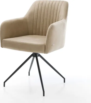 Produktbild von DELIFE Esszimmerstuhl Greg-Flex Mikrofaser Beige Vintage Kreuzgestell konisch Schwarz Taschenfederkern