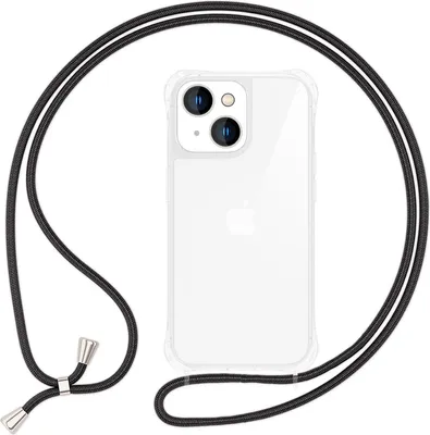 Obrázok produktu pre Puzdro s popruhom pre iPhone 15 puzdro na mobilný telefón ochranné puzdro na zavesenie mobilného telefónu reťazová šnúra čierna