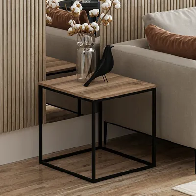 Immagine prodotto di Skye Decor, tavolino di alta qualità, noce, 52 x 50 x 50 cm | Pannello truciolare rivestito al 100% in melamina, spessore 18 mm | Struttura in metallo, design industriale moderno per la tua casa.