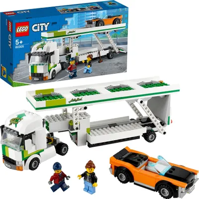 Produktbild von LEGO 60305 City Autotransporter Spielzeug mit Muscle Rennwagen und Doppeldecker-Anhänger