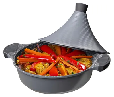 Obrázek produktu pro Lité hliníkové tagine tagine Ø28cm indukční silikonové rukojeti hrnec na vaření v páře pekáč stříbrný
