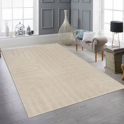 Immagine prodotto di Tappeto per soggiorno/camera da letto con motivo a linee in beige, leggermente luccicante Dimensioni - 160 x 220 cm