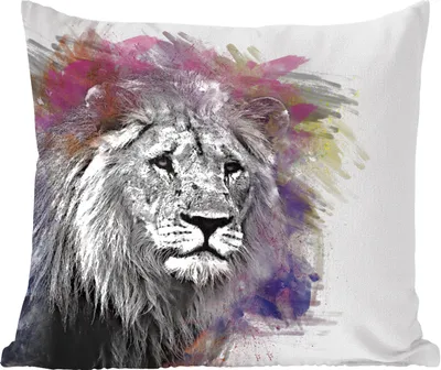 Produktbild von MuchoWow® Zierkissen Sofakissen Wohnzimmer Dekokissen 50x50 cm Löwe - Farben - Schwarz - Weiß - Komfort - Sofakissen