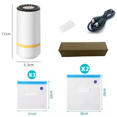 Produktbild von Elektrische Vakuumpumpe für Vakuumbeutel, USB-aufladbar, Mini-Vakuumierer mit 3 Beutelgrößen – Weiß