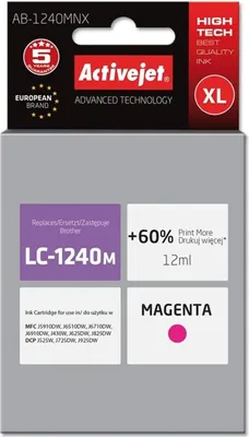 Produktbild von Activejet AB-1240MNX Tintenpatrone für Brother-Drucker; Brother LC1220Bk/LC1240Bk Ersatz; Höchste; 12 ml; magenta