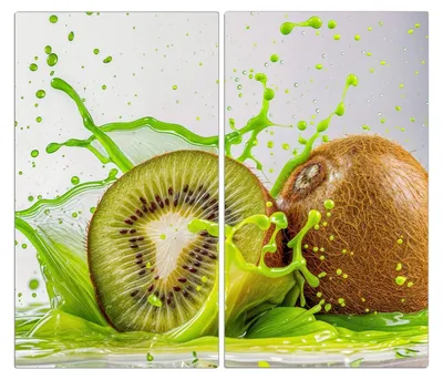 Produktbild von Spritzschutz Herdabdeckplatte Schneidebrett aus Glas Kiwi Spritzer 2-Teilig (60x52cm)