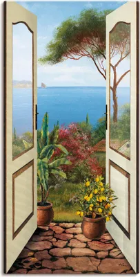 Produktbild von ARTland Leinwandbild Veranda am Meer Größe: 75x150 cm