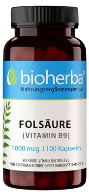 Obrázok produktu pre Kyselina listová (vitamín B9) 1000 mcg – 100 kapsúl – Bioherba