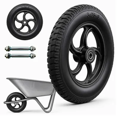 Produktbild von Relaxdays Sackkarrenrad 2er Set, 3.25-8, Vollgummi, Komplettrad Stahlfelge, mit Achse, Ersatzrad Schubkarre, schwarz