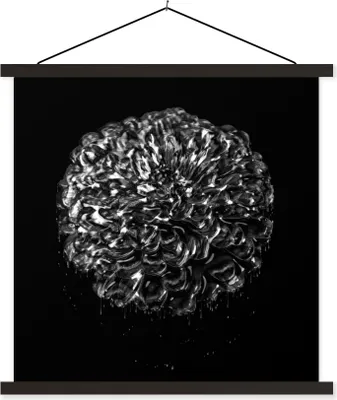 Produktbild von MuchoWow® Textilposter Blumen - Blätter - Schwarz - Weiß 60x60 cm mit schwarzem Rahmen - Posteraufhänger