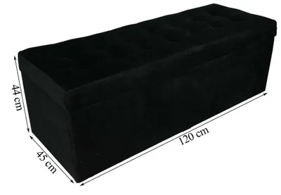 Obrázok produktu pre mg dizajnová čalúnená stolička, 45x120 cm, farba čierna - mäkký sedák, skladacia s úložným priestorom (143 l) vydrží zaťaženie do 100 kg