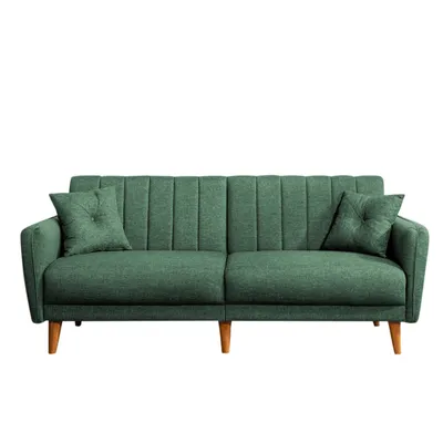 Immagine prodotto di Calicosy - Divano letto 3 posti in lino con 2 cuscini e gambe in legno L210 cm - AQUA