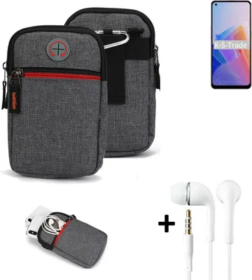 Produktbild von K-S-Trade Gürteltaasche + Kopfhörer kompatibel mit Oppo A96 5G Handy Tasche Holster Schutz Hülle Handy Hülle grau Zusatzfächer 1x