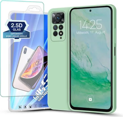 Produktbild von Hülle für Xiaomi Redmi Note 11 / 11S mit 9H Displayglas Displayschutz Plus Case Cover Bumper Silikon Softgrip Schutzhülle Farbe: Türkis