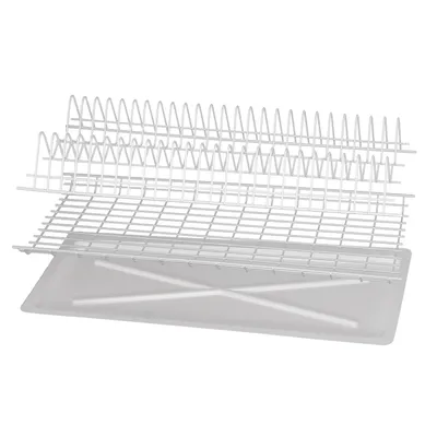 Imagen del producto de Soporte metálico para platos, escurridor con rejilla, 56 x 25,5 cm, 2 niveles, color blanco