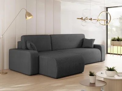 Produktbild von MIRJAN24 Ecksofa Piano L Cord, Wohnzimmer Eckcouch mit Bettkasten und Schlaffunktion, Schwarze Füße, Wellenfeder, L-Form (Farbe: Poso 22)