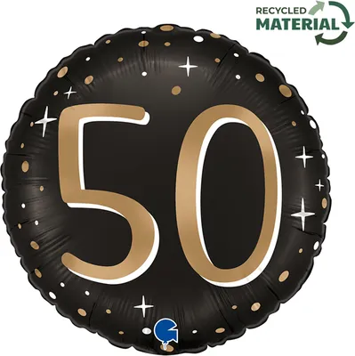 Produktbild von Folienballon, rund, 50. Geburtstag, schwarz und gold, - 46cm