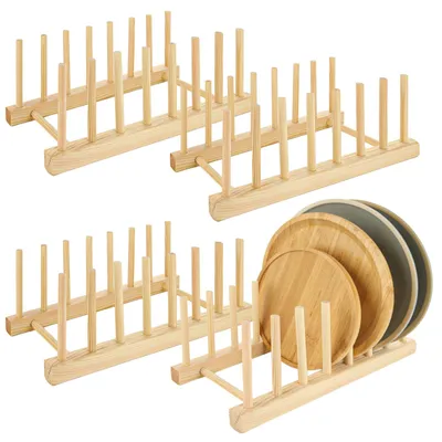 Holz-Tellerständer, 4 Stück, 7 Steckplätze, Bambus-Abtropfgestell