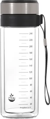 Produktbild von tea4chill Matchashaker / MATCHAquick / Teeflasche mit Sieb / Thermosflasche / Trinkflasche Glas 280ml, doppelwandiges Glas inklusive Reinigungsschwamm