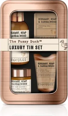 Produktbild von Baylis & Harding Fuzzy Duck Herren-Set aus Hanf, Bergamotte und Sandelholz. 4-teiliges Herren-Geschenkset in der Dose. Hanf, Bergamotte und Sandelholz
