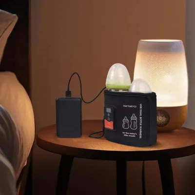 Productafbeelding van Borstvoedingflesjeswarmer, werkt op USB, LCD-display, instelbare temperatuur, geschikt voor twee flessen, geïsoleerde tas, geschikt voor moedermelk