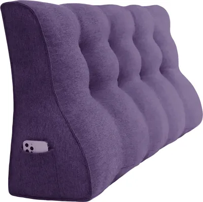 Immagine prodotto di Cuscino per letto e divano con rivestimento sfoderabile e lavabile [ 120 cm/viola/lino ] Comodo cuscino a cuneo e cuscino da lettura per letto