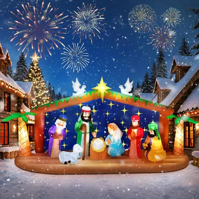 Aufblasbare Weihnachtskrippe 3,6 m mit LED, Geburt Jesu