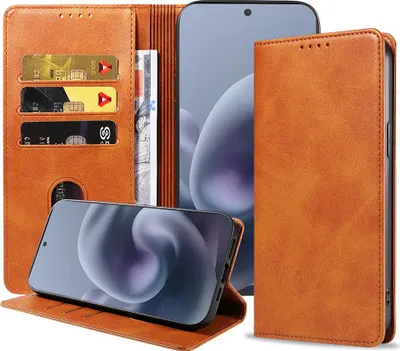 Produktbild von Geeignet für Motorola Moto G86 Handytasche Kunstleder mit Magnetverschluss und Kartenhalter Bookcase mit Klappe - Wallet Case mit Kartenfach - Braun - Smartphonics