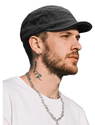 Obrázek produktu pro Čepice s pěti panely, krátký klobouk, rovná stříška, pánská, model "dad hat", nízký profil, bavlna, černá