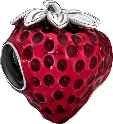 Productafbeelding van PandoraCharm hanger 791681C01, aardbei met zaadjes, fruitmotief, zilver, rode emaille