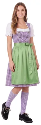 Produktbild von 3-teiliges Midi-Dirndl-Set Dirndel Dirndlbluse Dirndlschürze, Größe:44, Farbe:Lila