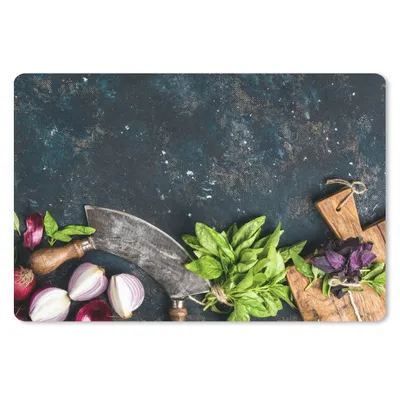 Produktbild von MuchoWow® Schreibtischunterlage Gemüse - Kräuter - Wiegemesser - Zwiebel - Gewürze - Rustikal 60x40 cm - XXL Mauspad - Großes Mauspad